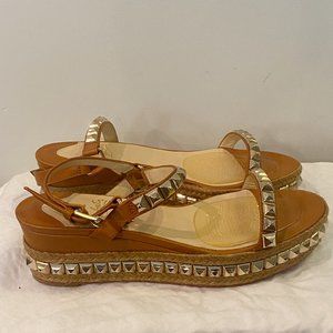 Louboutin Pyraclou Brown Leather Studded Sandals